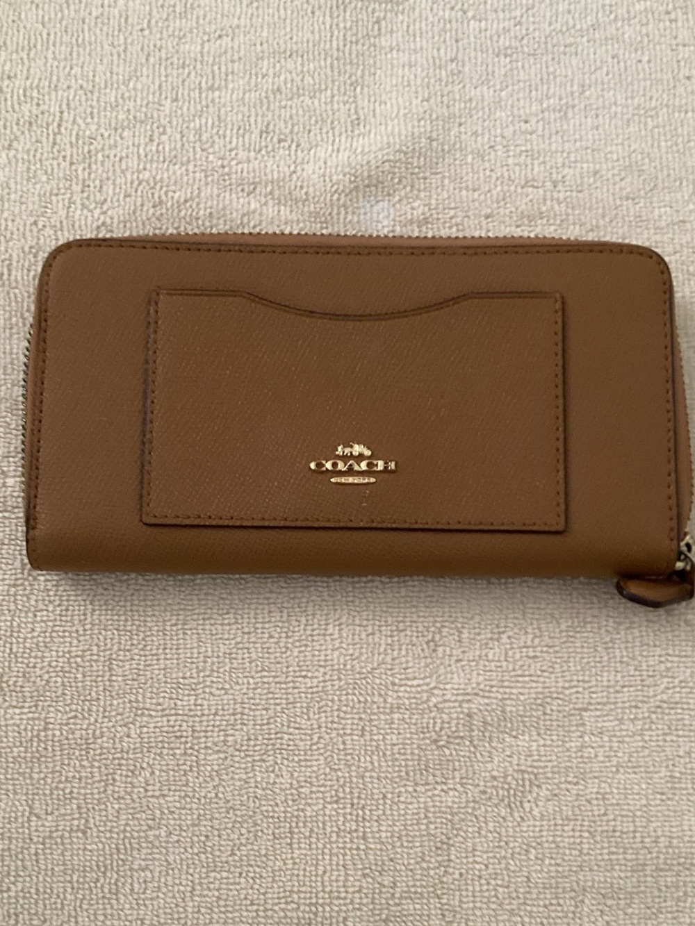 Coach Tan Zip-Around Leather Wallet with External Card Pocket